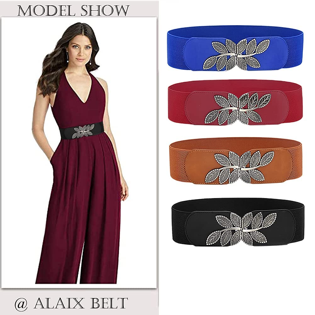 PALAY Belts for Women Dresses Jumpsuit Dress Belts Vintage Elastic Wide Leaf Waist Belt Waistband(Black,68cm) PALAY Belts for Women Dresses Jumpsuit Dress Belts Vintage Elastic Wide Leaf Waist Belt Waistband(Black,68cm)